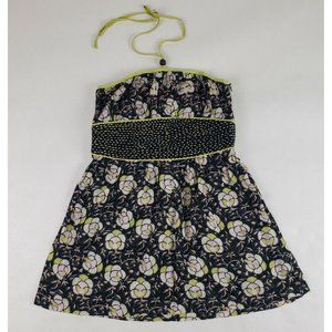 Free People Linen Floral Halter Top Black Womens 2 Embroidered Sleeveless Shirt.